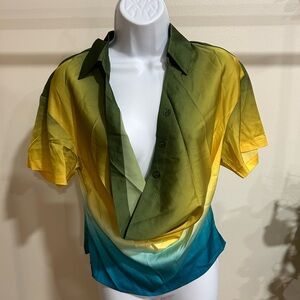 Vibrant Gradient Blouse in Green, Yellow, and Blue